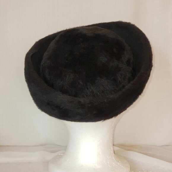 Faux Fur Hat 50s Beaded Bedazzled Cossack Black Size 22 Martelle of West Germany - Picture 4 of 11